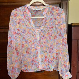 Zara sheer floral blouse